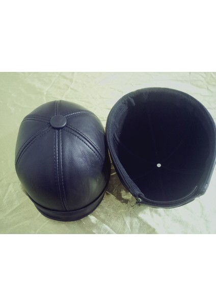 Unisex Gerçek Deri Sipersiz Docker Şapka Siyah Skullcap Sokak Stili Cap Standart indirimleri