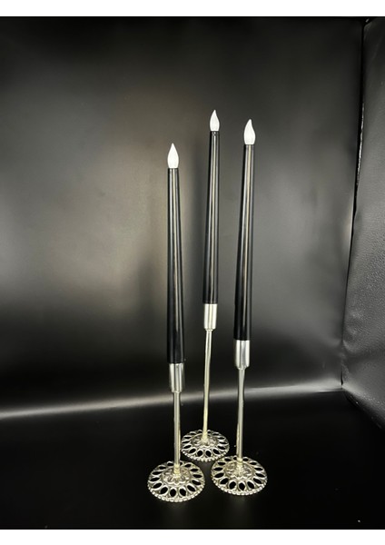 3 Adet 32 cm Siyah Renk Şamdan LED Mum fiyatları