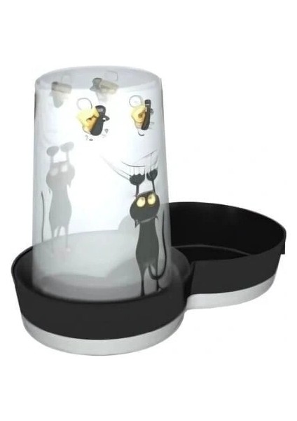 Kedi Desenli Kedi ve Küçük Irk Köpek Için Plastik Su Kabı Lacivert 1.5 Lt