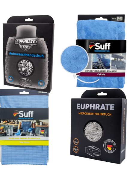 Araç Bakım Bez Seti, Euphrate Tank Bezi, Euphrate Araç Yıkama Eldiveni, Cam Bezi, Cila Bezi