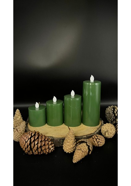 4 Adet 15-10-8-6 cm Yeşil Renk Batom LED Mum - 6 cm Çap fiyatları