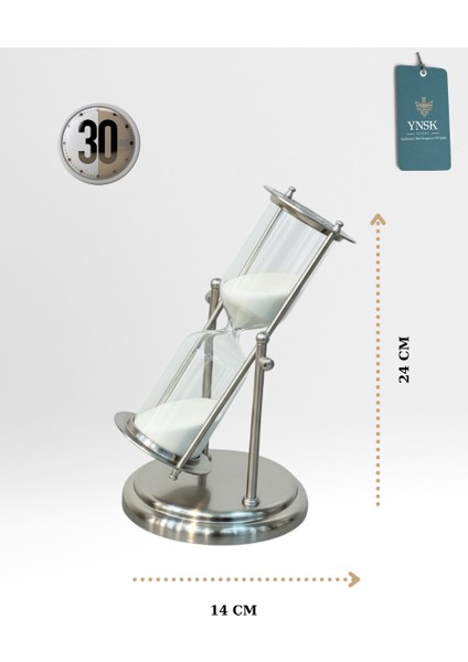 Gümüş Renk Metal Döner Kum Saati – 30 Dakikalık Modern Dekoratif Zaman Ölçer (24X14 Cm) modelleri