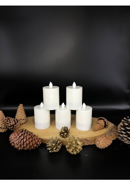 5 Adet 10 cm Krem Renk Batom LED Mum Çap 6 cm fiyatları