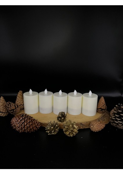 5 Adet 10 cm Krem Renk Batom LED Mum Çap 6 cm modelleri