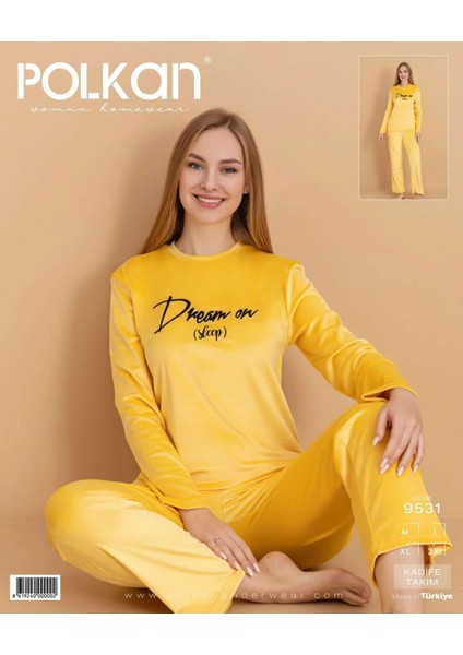 9531 Kadife Uzun Kollu Bayan Pijama Takım