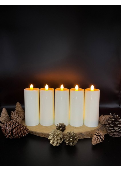 5 Adet 15 cm Krem Renk Batom LED Mum Çap 6 cm