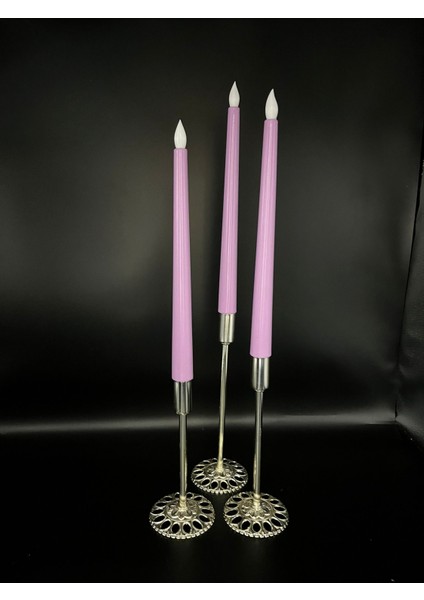 3 Adet 32 cm Mor Renk Şamdan LED Mum fiyatları