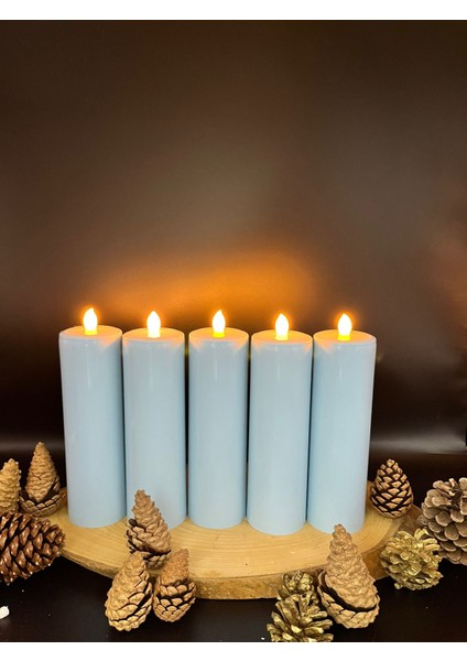 5 Adet 20 cm Bebek Mavisi Renk Batom LED Mum Çap 6 cm fiyatları