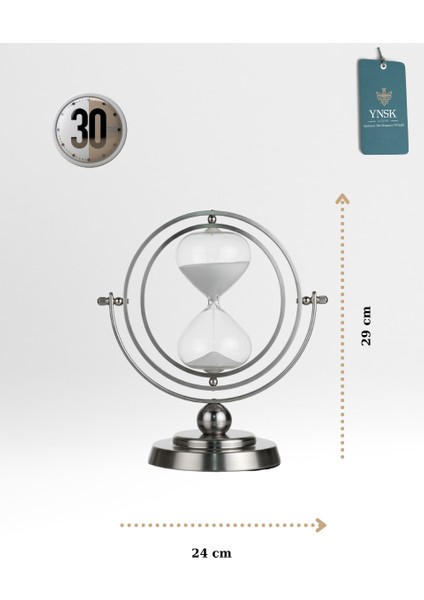 Gümüş Renk Metal Döner Yuvarlak Kum Saati – 30 Dakikalık Modern Dekoratif Zaman Ölçer (29X24 Cm) modelleri