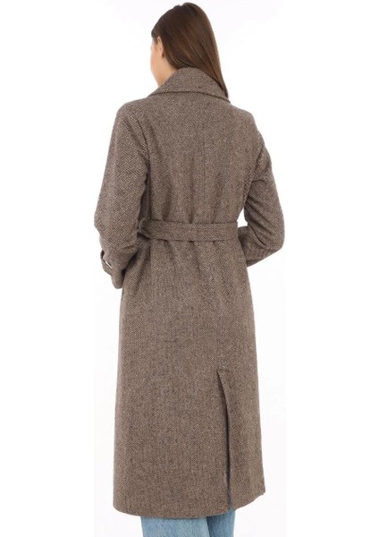 Kadın Balık Sırtı Kaşmir Uzun Kaşe Kaban - Vizon indirimleri