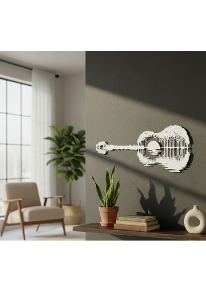 Gitar Günbatımı Çerçevesiz Dekoratif Ahşap Tablo fiyatları