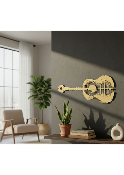Gitar Günbatımı Çerçevesiz Dekoratif Ahşap Tablo fırsatları