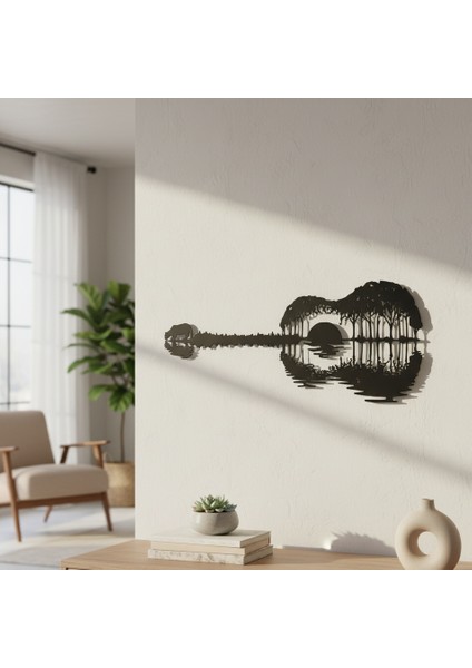 Gitar Günbatımı Çerçevesiz Dekoratif Ahşap Tablo indirimleri