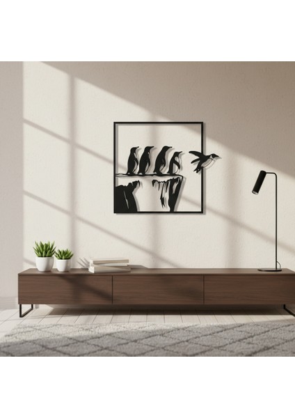 Uçan Penguen Çerçevesiz Dekoratif Ahşap Tablo