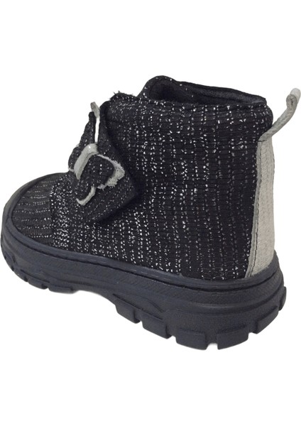 1001 Ridente Siyah Simli Parlak Patik Kız Çocuk Bot % 100 Deri Kalın Tek Cırtlı fırsatları