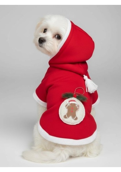 Yılbaşı Köpek Kıyafeti Snow Ball Kırmızı Polar | Kapüşonlu Noel Köpek Kostümü | Küçük Irklar Için