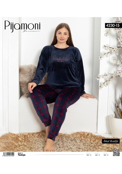 4230-15 Battal Kadife Bayan Pijama Takımı