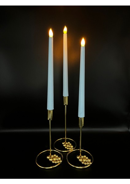 3 Adet 32 cm Bebek Mavisi Renk Şamdan LED Mum