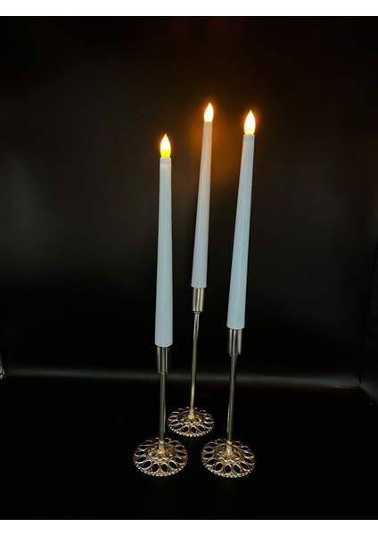 3 Adet 32 cm Bebek Mavisi Renk Şamdan LED Mum fiyatları