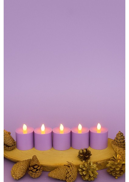 5 Adet 6 cm Mor Renk Batom LED Mum Çap 6 cm