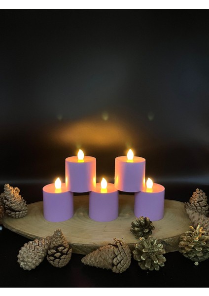 5 Adet 6 cm Mor Renk Batom LED Mum Çap 6 cm fiyatları