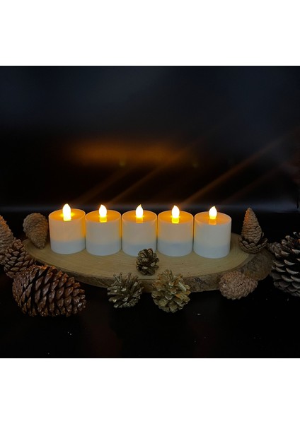 5 Adet 6 cm Krem Renk Batom LED Mum Çap 6 cm