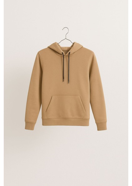 Unisex Bej Kapüşonlu Sweatshirt – Rahat Kalıp, Yumuşak Kumaş, Kanguru Cepli, Günlük & Spor Kullanım