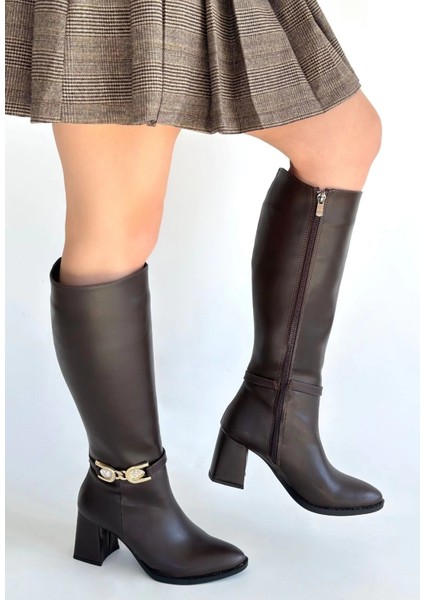 Mooni Kahverengi Cilt Topuklu Çizme fiyatları