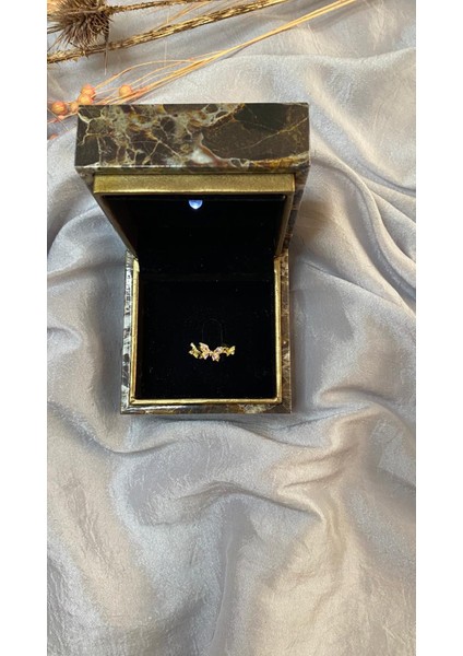 Kelebek Detaylı Pembe Silver ve Zirkon Taşlı Çelik Gold Tasarım Ayarlamalı Yüzük
