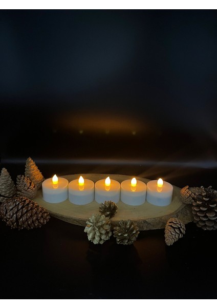 5 Adet 4 cm Krem Renk Batom LED Mum Çap 6 cm