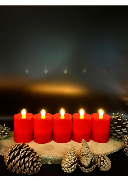 5 Adet 10 cm Kırmızı Renk Batom LED Mum Çap 6 cm