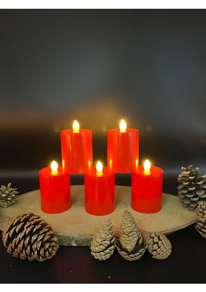 5 Adet 10 cm Kırmızı Renk Batom LED Mum Çap 6 cm fiyatları