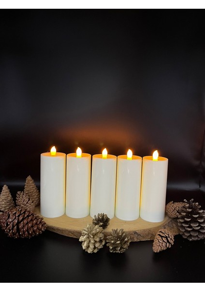 5 Adet 15 cm Beyaz Renk Batom LED Mum Çap 6 cm