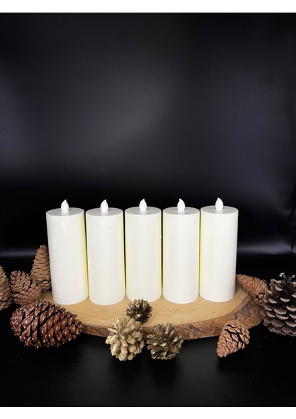5 Adet 15 cm Beyaz Renk Batom LED Mum Çap 6 cm fiyatları