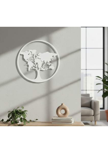 Dünya Ağacı Çerçevesiz Dekoratif Ahşap Tablo