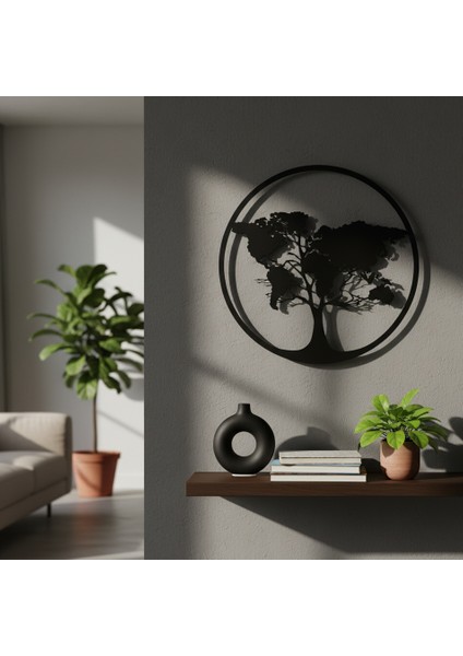 Dünya Ağacı Çerçevesiz Dekoratif Ahşap Tablo