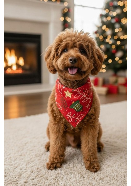 Yılbaşı Konsept Köpek Boyun Tasması -Kırmızı Çıkarılabilir Fular