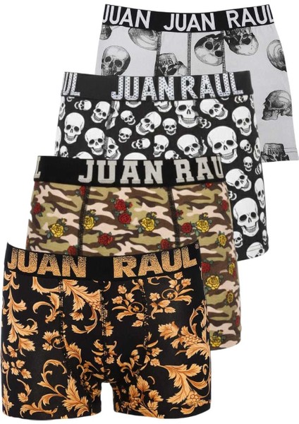 Erkek Çok Renkli 4’lü Desenli Likralı Boxer Seti – Esnek, Dar Kesim, Konforlu Iç Giyim 2603110