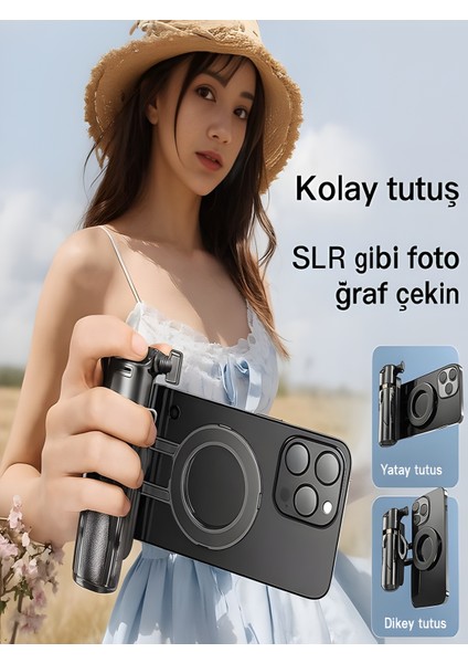 Magsafe Mıknatıslı 41.5 cm 360° Ayarlanabilir Bluetooth Alüminyum Telefon Tripod | Android Ios modelleri