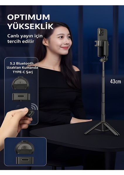 41.5 cm 360° Ayarlanabilir Bluetooth Kumandalı Kablosuz Tripod Selfie Stick Monopod fiyatları