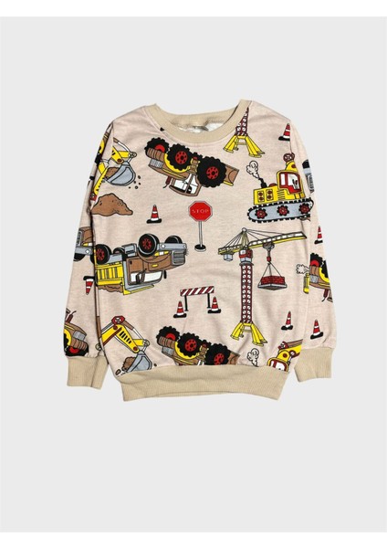 Erkek Çocuk Pamuklu Şardonlu Bej Rengi Iş Makinesi Kamyon Desenli Uzun Kollu Kışlık Pijama Takımı fırsatları