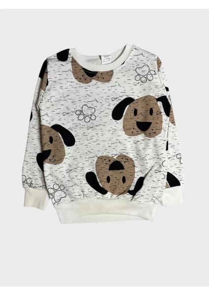 Erkek Çocuk Pamuklu Şardonlu Beyaz Kahve Sevimli Köpek Desenli Uzun Kollu Pijama Takımı indirimleri