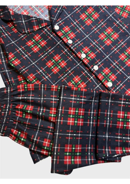 Erkek Çocuk Pamuklu Süet Kumaş Lacivert Bordo Ekose Desenli Uzun Kollu Gömlek Yaka Pijama Takımı fiyatları