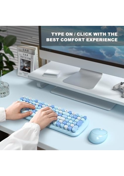 Mofii Kablosuz Klavye ve Fare Kombinasyonu, Pc Bilgisayar Pencereleri Için Çok Ortam Işlev Tuşları ve Numara Pedi ile 2.4ghz Renkli Klavye (Mavi Karışık) modelleri