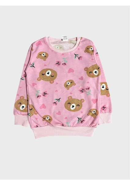 Kız Çocuk Pamuklu Şardonlu Pembe Ayıcık Desenli Uzun Kollu Kışlık Pijama Takımı fırsatları
