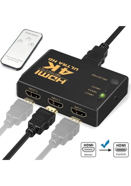 Yeni Nesil Tv Için HDMI Çoklayıcı 3 Port 4K Kumandalı Kullanımı ve Kurulumu Kolayultra Hd HDMI Switch Splitter Kablo Dahil Değildir 3 PORT4KHDMI modelleri