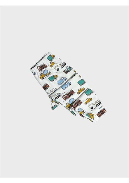 Erkek Çocuk %100 Pamuklu Beyaz Iş Makinesi Araba Kamyon Desenli Uzun Kollu Pijama Takımı indirimleri