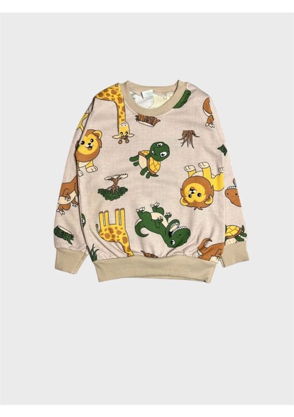Erkek Çocuk Pamuklu Şardonlu Bej Rengi Safari Desenli Uzun Kollu Kışlık Pijama Takımı indirimleri
