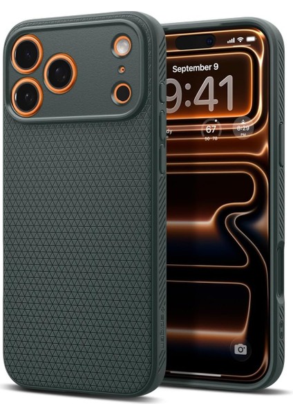 17 Pro Max ile Uyumlu Ince Kılıf Air Hava Kanalı Teknolojisi Askeri Sınıf Koruma Abyss Green Dokulu Yüzey Kapak - ACS09890