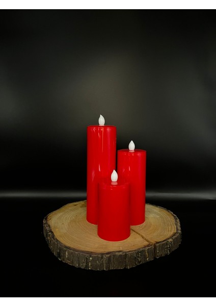 3 Adet 20-15-10 cm Kırmızı Renk Batom LED Mum Çap 6 cm fiyatları